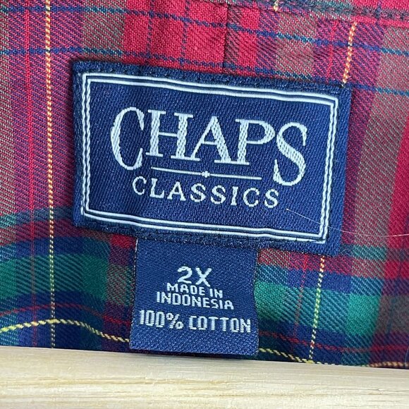 Chaps Classics Womens Plaid Cotton Shirt 2X Red & Green Long Sleeve Button-Up - Picture 3 of 8